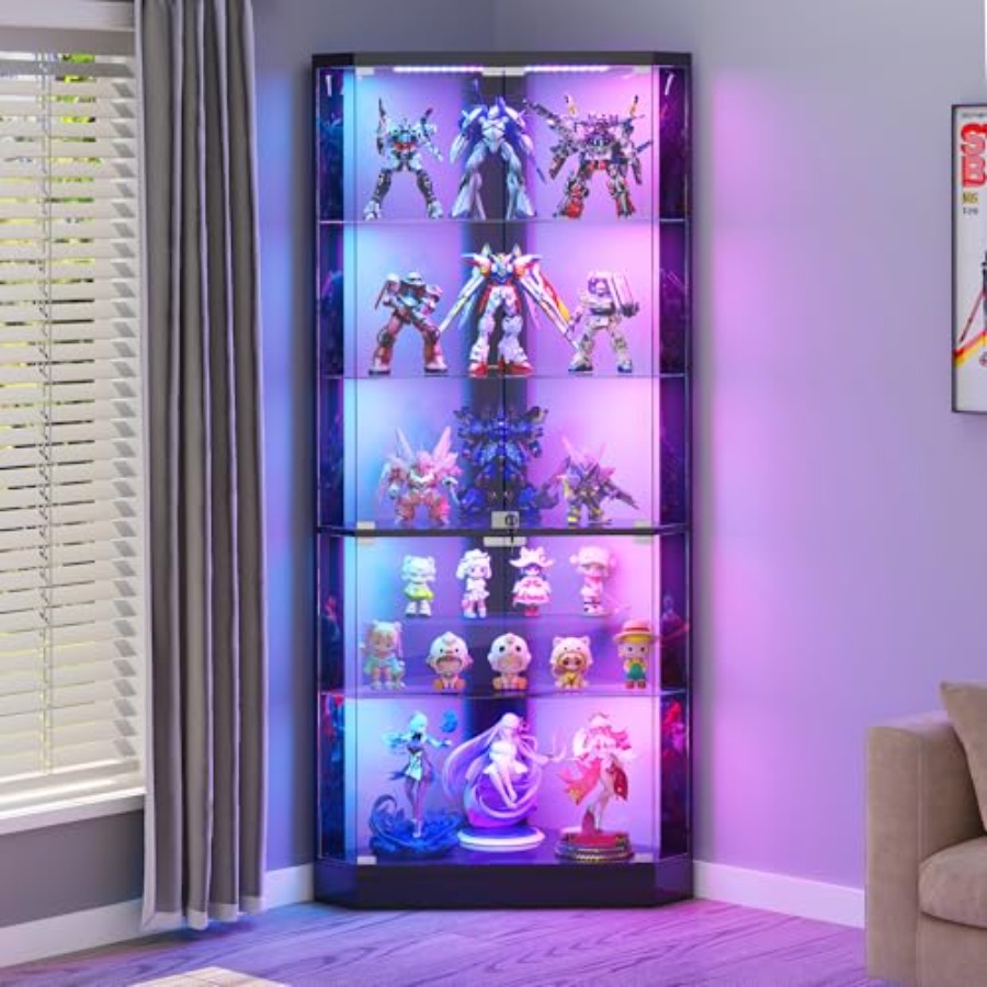 Display Case Acrylic - Vitrine d'angle avec éclairage RGB et